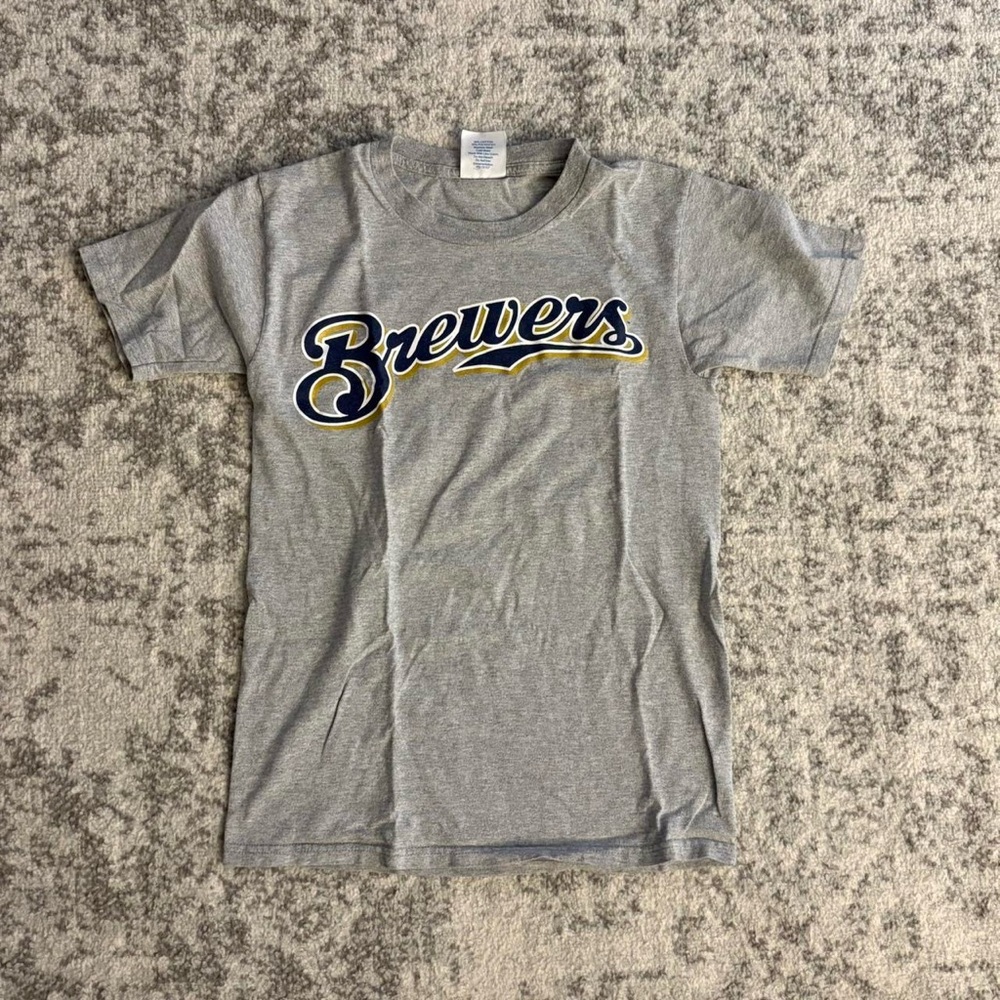 Youth Medium Majestic Prince Fielder Milwaukee Brewers Grey Jersey Tee.